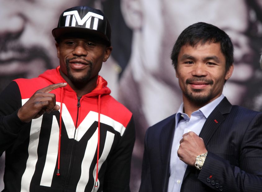 MAY 1 --  LAS VEGAS: It's one day to go before the hotly anticipated fight between Floyd "Money" Mayweather and Filipino legend Manny Pacquiao. The pair will go toe to toe to be crowned undisputed world champion at Las Vegas's MGM Grand on Saturday. The winner will walk away with a share of an estimated $300,000 purse. 