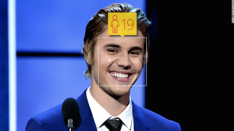 Justin Bieber is 21 — but even with the suit and 'stache he still looks like a teenager. According to facial detection software by Microsoft, that is.