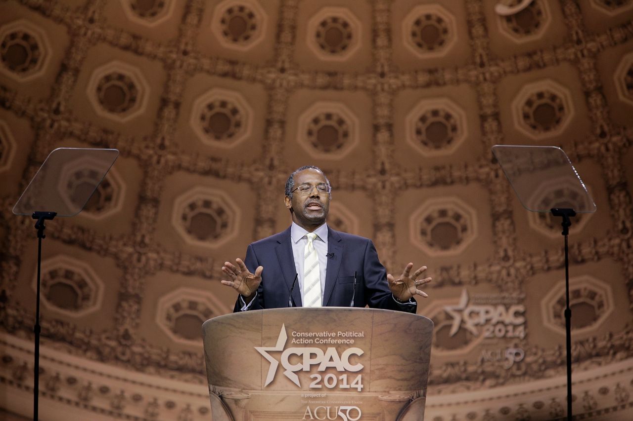 Carson speaks during the 41st annual Conservative Political Action Conference (CPAC) at the Gaylord International Hotel and Conference Center on March 8, 2014, in National Harbor, Maryland.