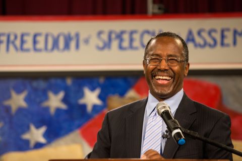 Carson speaks at the South Carolina Tea Party Coalition convention on January 18, 2015, in Myrtle Beach, South Carolina. A variety of conservative presidential hopefuls spoke at the gathering on the second day of a three-day event. 