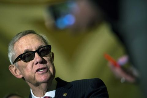 Senate Minority Leader Harry Reid, D-Nevada, speaks during a news conference on Capitol Hill after a policy meeting with Senate Democrats on April 28. Reid has been an outspoken critic of the Kochs' political moves.