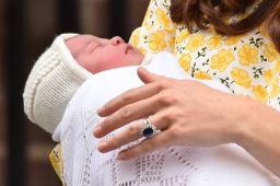 The Duchess of Cambridge shows off her newborn daughter.