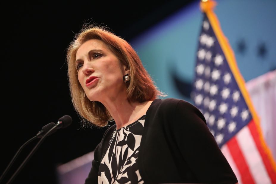 Former business executive Carly Fiorina speaks to guests gathered at the Point of Grace Church for the Iowa Faith and Freedom Coalition 2015 Spring Kickoff on April 25, 2015, in Waukee, Iowa.