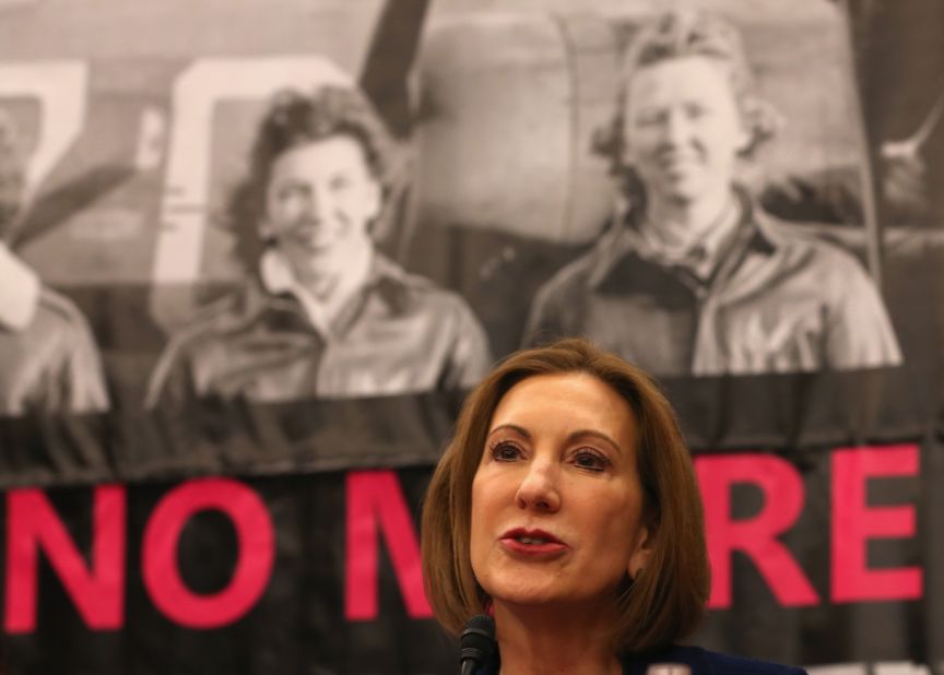 Fiorina speaks during a forum on Capitol Hill March 16, 2015, in Washington. Fiorina spoke about what she calls the War on Women in politics.