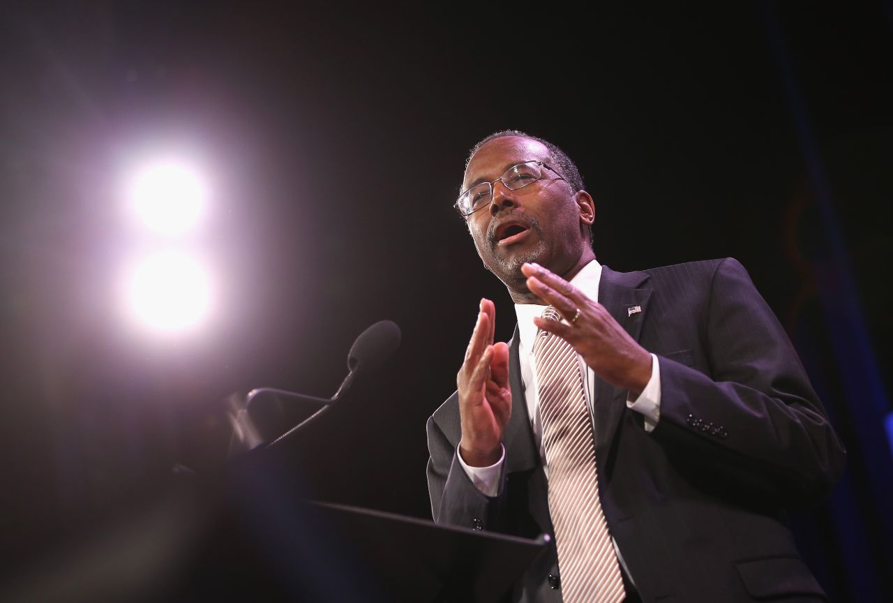 Carson speaks to guests at the Iowa Freedom Summit on January 24, 2015, in Des Moines, Iowa.