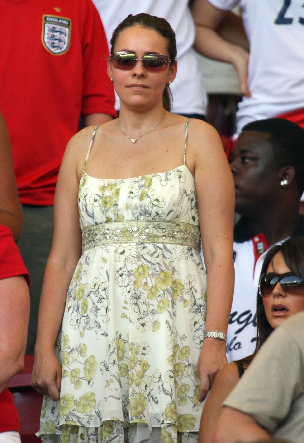Born Rebecca Ellison, she is pictured here at the 2006 World Cup in Germany, when she was eight months pregnant with their first child Lorenz. 