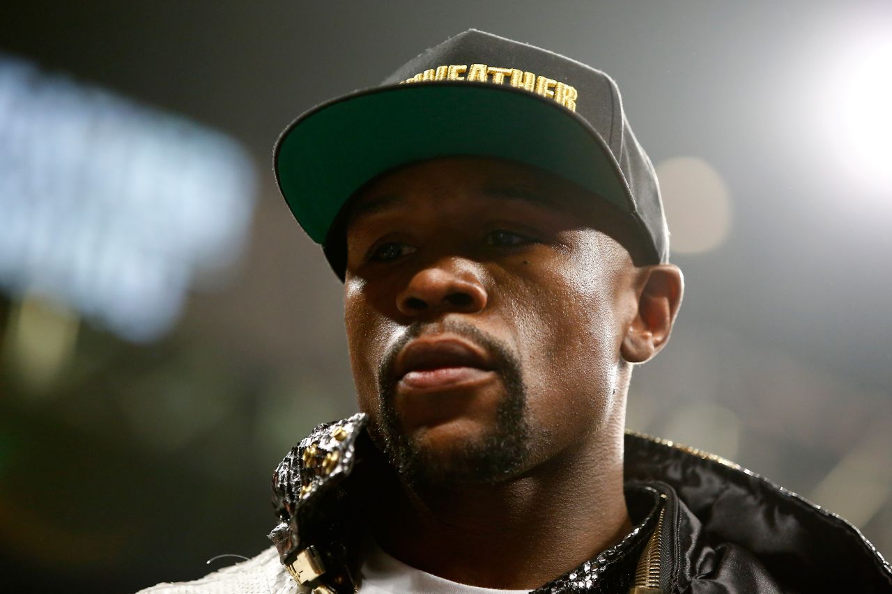 Floyd Mayweather enters the ring before taking on the Philippines-born Manny Pacquiao on Saturday, May 2.