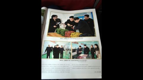 The inflight magazine features multiple pages on Supreme Leader Kim Jong Un.