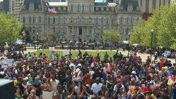 A rally is held in Baltimore on Sunday, May 3.