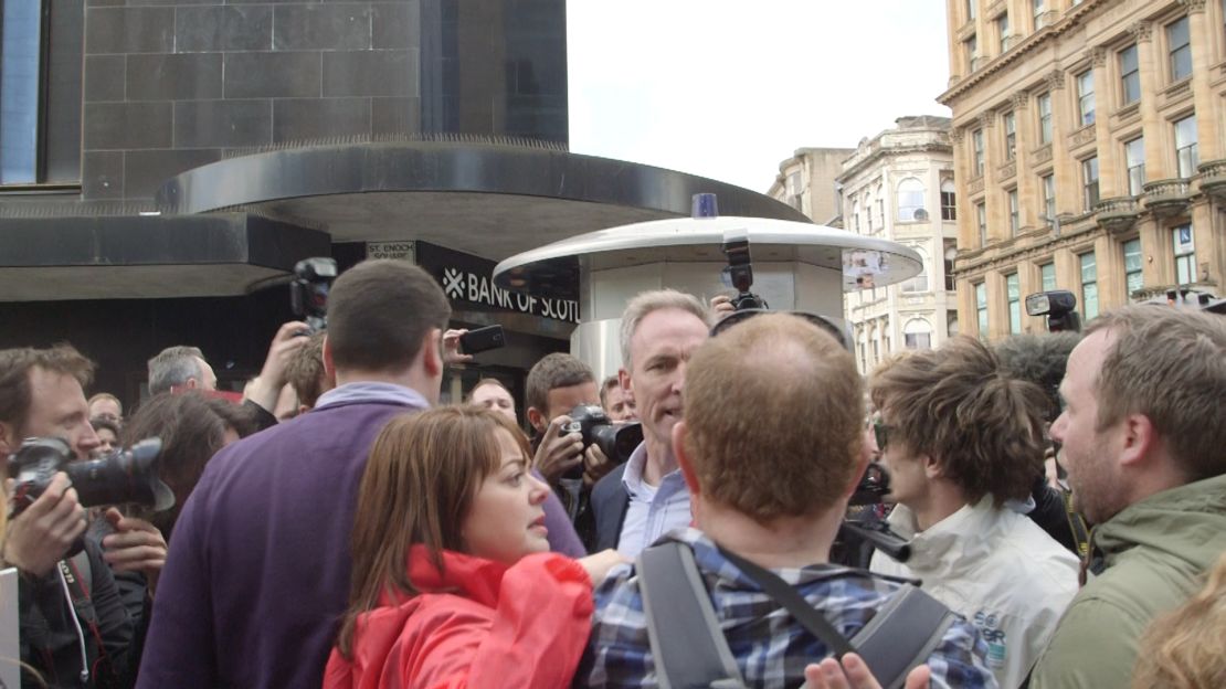 Jim Murphy had trouble making it to the stage a rally on May 4, 2015, in Glasgow, Scotland.