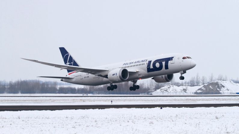 LOT Polish Airlines' first Dreamliner arrives for the first time at Vaclav Havel Airport Prague in the Czech Republic on December 14, 2012.