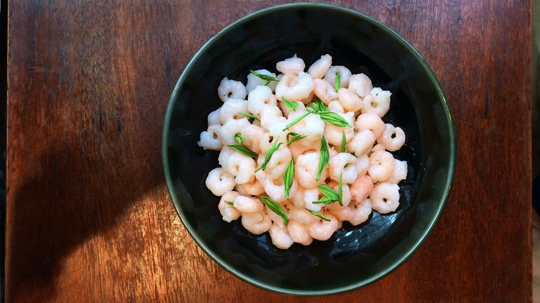 Wok-fried traditional Longjing shrimps.