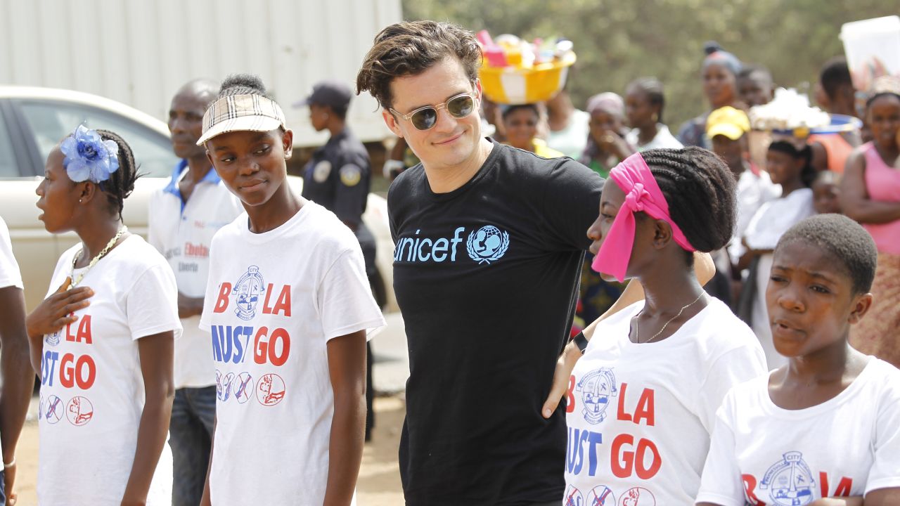 Youths use improv theater to spread information about Ebola. Orlando Bloom participates in the B4Youth pop-up theater in Monrovia.