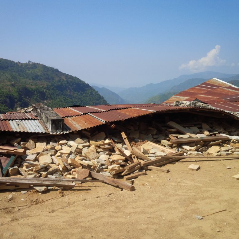 A former school lies completely destroyed in Mandre, Nepal.