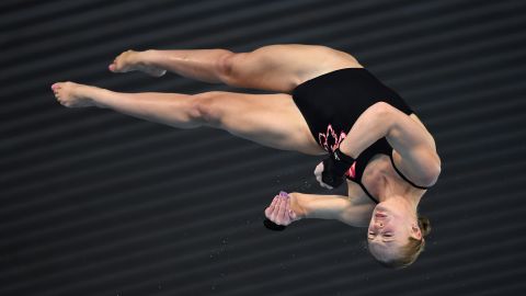 Great Britain's Sarah Barrow competes in the women's 10 meter semifinal on Sunday, May 3, during the FINA/NVC Diving World Series in London.