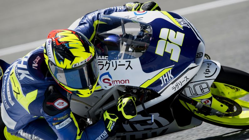 Grand Pix motorcycle rider Isaac Vinales of Spain rounds the bend during a free practice on Friday, May 1, in Jerez de la Frontera, Spain.