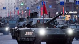 Russian new ARMATA T-14 tanks move along a street in Moscow as day breaks following Victory Day military parade night training on May 5, 2015. Russia celebrates the 70th anniversary of the 1945 defeat of Nazi Germany on May 9. AFP PHOTO / ALEXANDER UTKINALEXANDER UTKIN/AFP/Getty Images