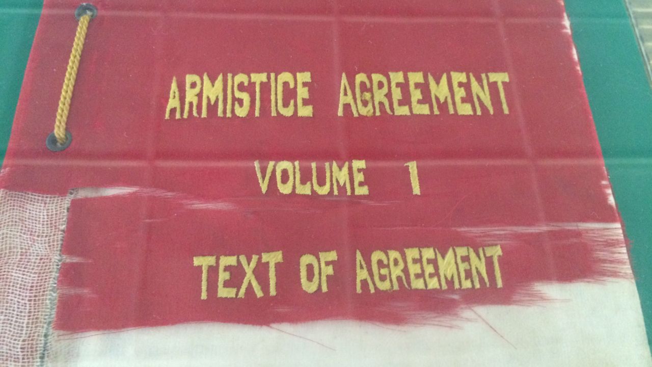 North Korea displays the armistice agreement that ended the brutal fighting of the Korean War in 1953.
