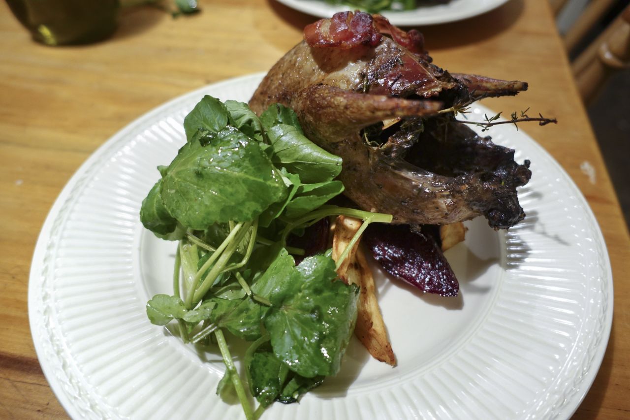 The grouse, prepared by chef Fiona Cullinane, was served with bread sauce (a sauce thickened with bread) and watercress.