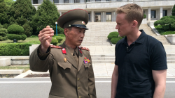 Junior Lt. Colonel Nam Dong Ho speaks to CNN correspondent Will Ripley. Ripley and his team were granted rare access to the DMZ. An estimated three quarters of of North Korea's standing army of more than one million is based near the heavily fortified border, which has been a flashpoint for violence at times.