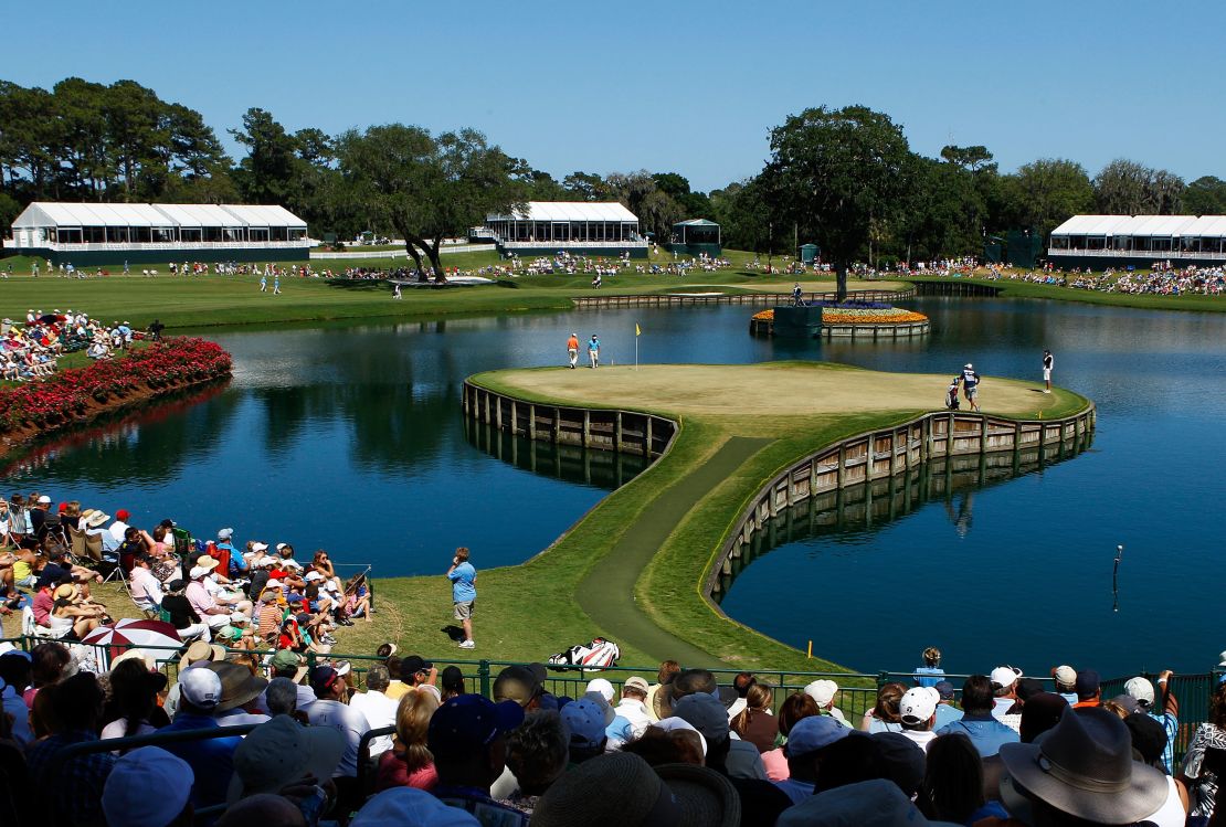 The precariously placed 17th hole at TPC Sawgrass, Florida, has claimed many victims over the years. 