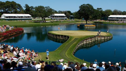 The precariously placed 17th hole at TPC Sawgrass, Florida, has claimed many victims over the years. 