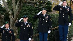  Members of the U.S. Army Special Forces salute during a wreath-laying ceremony at President John F. Kennedy's gravesite at Arlington Cemetery, on November 17, 2011 in Arlington, Virginia. In 1961 President Kennedy authorized U.S. Army Special Forces to wear the Green Beret. Today's ceremony was held to honor Kennedy's vision to build a dedicated counterinsurgency force 50 years ago. 