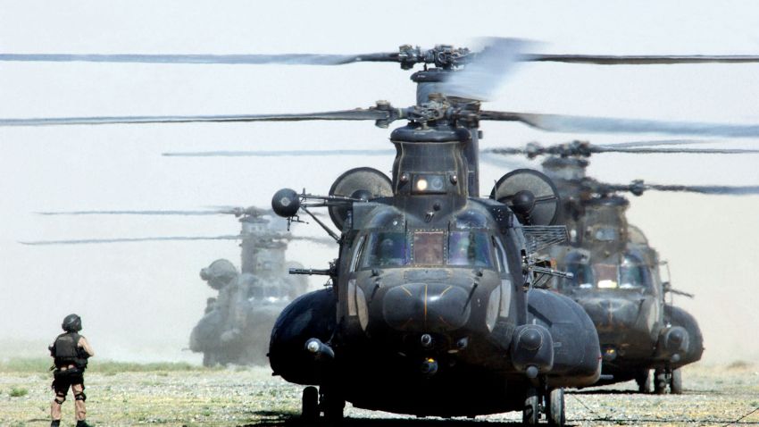 U.S. Army Special Forces helicopters land on an airstrip during an operation August 28, 2002 in the town of Taloquan in Northern Afghanistan. U.S. Special Forces have recently begun to step up their presence in Northern Afghanistan to more aggressively pursue possible al Qaeda and Taliban fugitives they believe to be operating in the region. 
