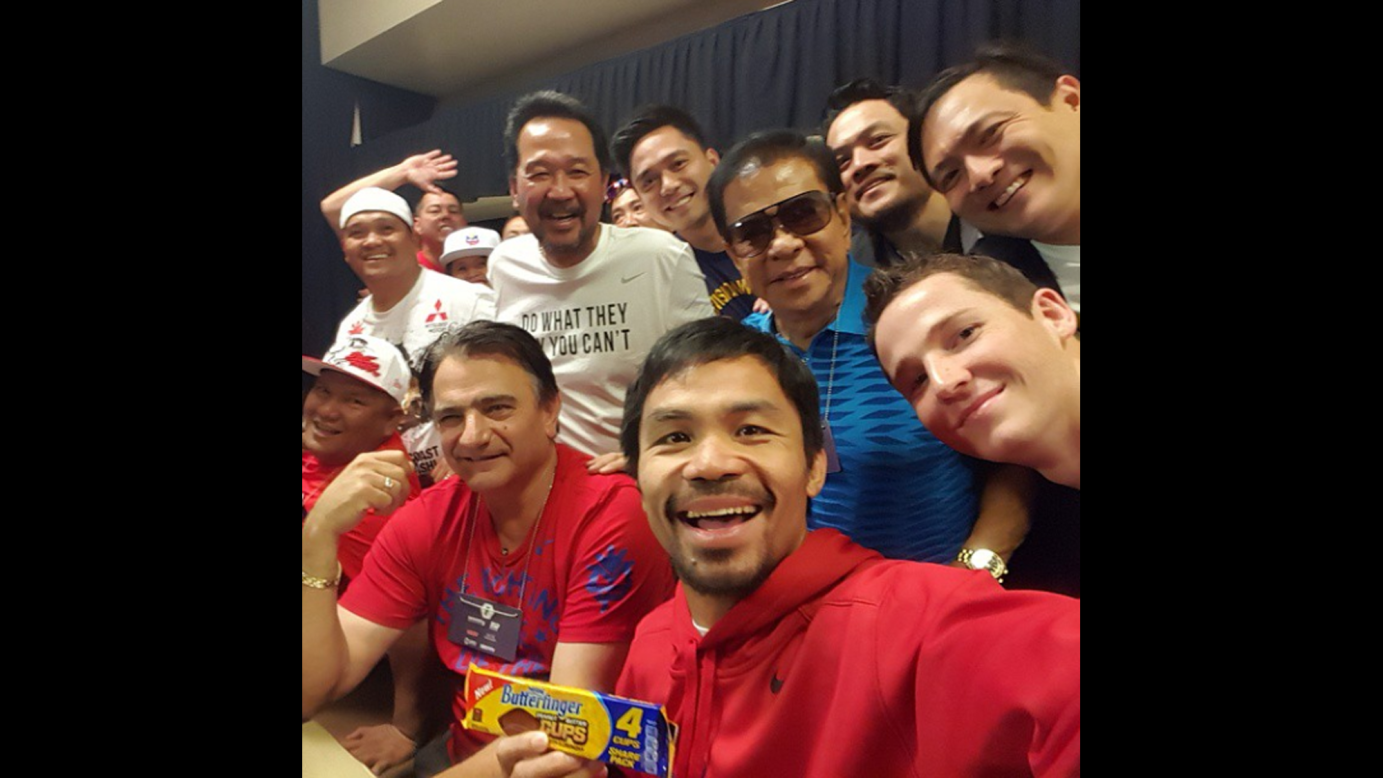 "Selfie before weigh-in," <a href="https://instagram.com/p/2J4JKeOd88/" target="_blank" target="_blank">Manny Pacquiao said</a> on Friday, May 1, posting to Instagram. The Filipino boxer <a href="http://www.cnn.com/2015/05/02/sport/gallery/pacquiao-mayweather/index.html">lost the bout </a>on Saturday, May 2, to champion Floyd Mayweather Jr, who claimed a unanimous points victory in the most lucrative boxing match in history.  