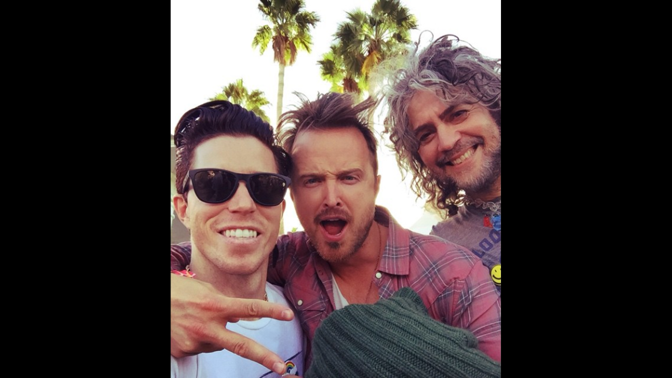 Olympic gold medalist Shaun White poses with "Breaking Bad" actor Aaron Paul and Flaming Lips lead singer Wayne Coyne at Coachella, <a href="https://instagram.com/p/2Jg_5qvQRO/" target="_blank" target="_blank">in this selfie posted to Instagram</a> on Friday, May 1. 
