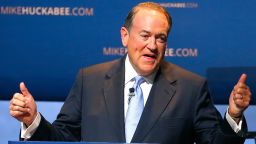 Former Arkansas Gov. Mike Huckabee speaks as he officially announces his candidacy for the 2016 Presidential race on May 5, 2015 in Hope, Arkansas. Huckabee, a Republican, previously ran for the presidency in 2008.