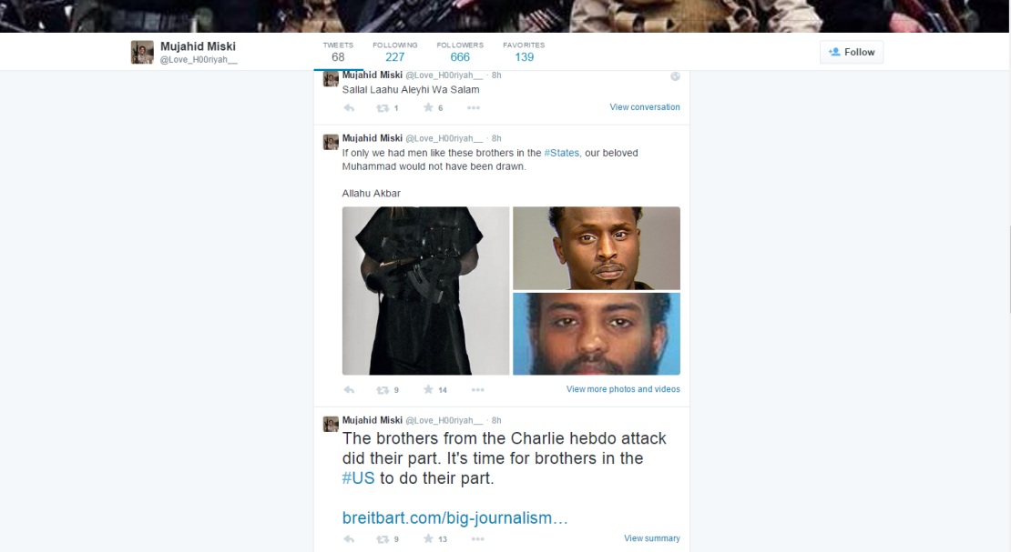 Tweets that appear to be from American Mohamed Abdullahi Hassan 