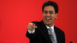 Opposition Labour Party Leader Ed Miliband speaks at a campaign event in Kempston near Bedford on May 5, 2015. Britain's political leaders today began a final push for votes ahead of Thursday's knife-edge election, even as they prepared for the likelihood of protracted coalition talks once polls close. AFP PHOTO / ADRIAN DENNISADRIAN DENNIS/AFP/Getty Images