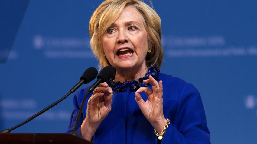 Hillary Clinton delivers the keynote address at the 18th Annual David N. Dinkins Leadership and Public Policy Forum at Columbia University, in New York, April 29, 2015.