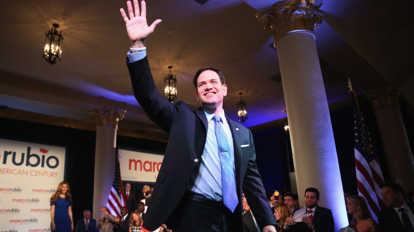 U.S. Sen. Marco Rubio (R-FL) waves to supporters after announcing his candidacy for the Republican presidential nomination during an event at the Freedom Tower on April 13, 2015 in Miami, Florida. Rubio is one of three Republican candidates to announce their plans on running against the Democratic challenger for the White House.