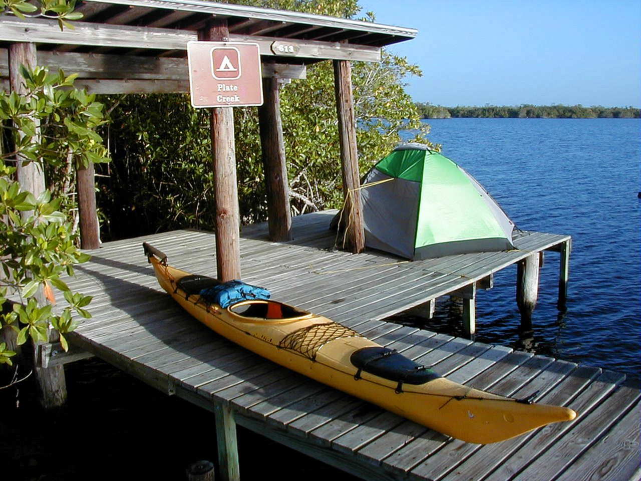 Throughout the park's mangrove estuary and the Florida Bay are 17 chickee camping sites. Chickees are raised and covered platforms. They have a toilet and not much else. 