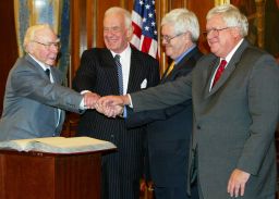 Former House Speakers Dennis Hastert, James Wright Jr., Thomas Foley and Newt Gingrich in 2003.