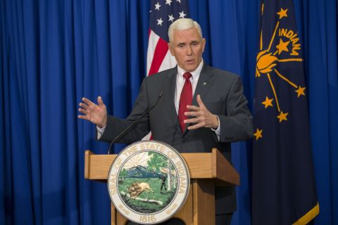 Indiana Gov. Mike Pence speaks about his state's controversial Religious Freedom Restoration Act during a press conference on March 31 at the Indiana State Library in Indianapolis.