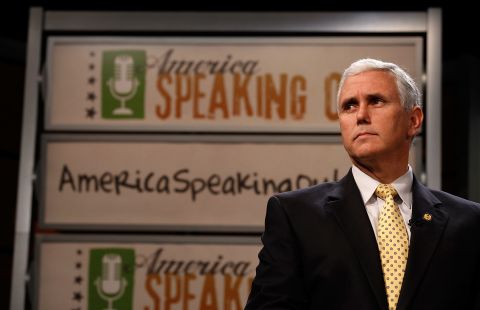Pence introduces the Republican Party's new "America Speaking Out" campaign, which aims to engage Americans and give them a voice in creating a new agenda for Congress, at the Newseum in Washington on May 25, 2010.