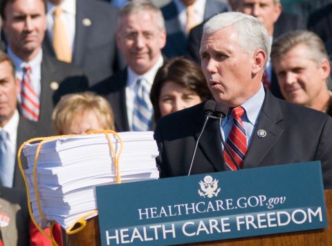 Pence speaks against health care reform at a news conference at the Capitol on November 5, 2009.