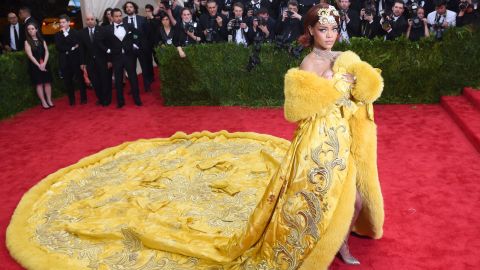 Rihanna arrives at the Metropolitan Museum of Art's Costume Institute Gala benefit in honor of the museum's latest exhibit "China: Through the Looking Glass" May 4, 2015 in New York.