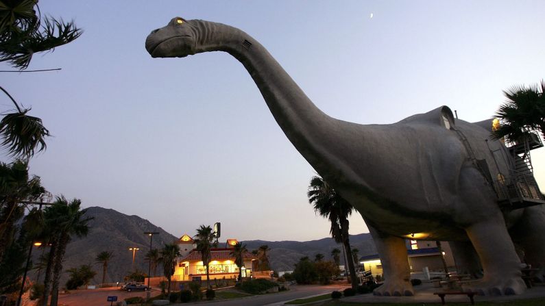 You've got to stretch your legs at some point. Why not do it in the shadow of a gigantic dinosaur in Cabazon, California?