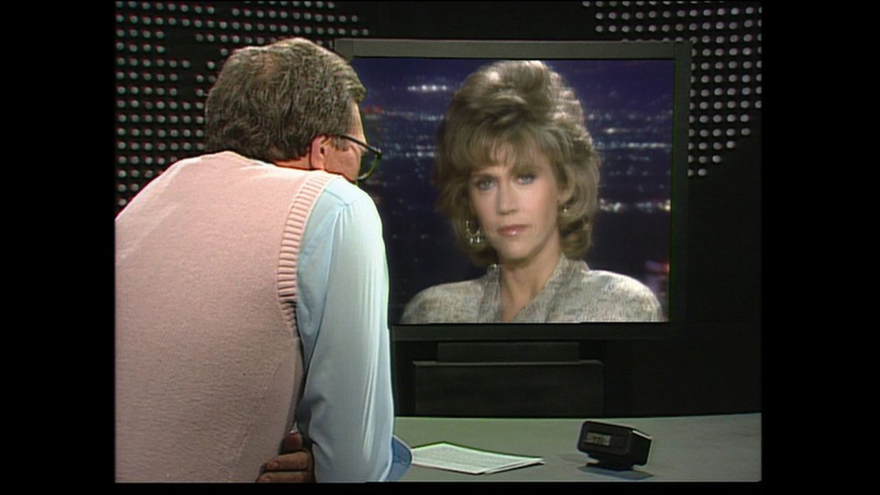 Here, Larry King conducts a 1986 interview with Jane Fonda.