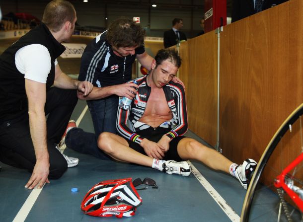 The hour record is one of the toughest achievements in world sport. Here British rider Darren Kenny recovers after setting a new Paralympic mark of 40.156 km on February 14, 2009.