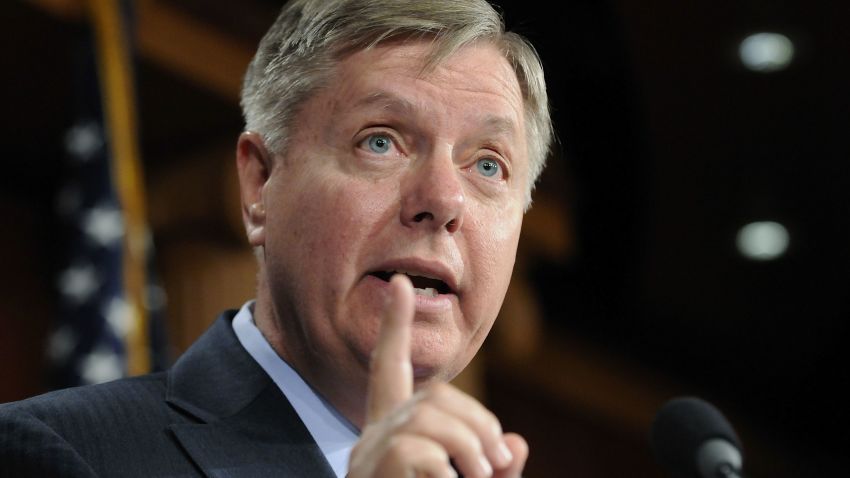 U.S. Sen. Lindsey Graham (R-SC) speaks to reporters after a news conference about his Social Security reform plan at the U.S. Capitol on April 13, 2011 in Washington, D.C. 