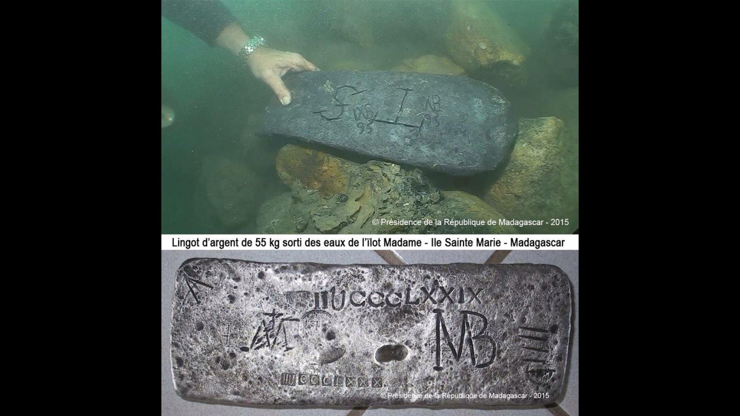 The office of Madagascar's President released photos of a silver bar that may have belonged to Capt. Kidd.
