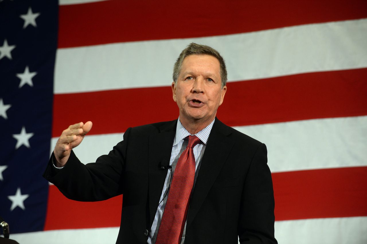 Ohio Gov. John Kasich speaks at the First in the Nation Republican Leadership Summit on April 18, 2015, in Nashua, New Hampshire. The summit was attended by all the 2016 Republican candidates as well as those eying a run for the nomination. Click through for more on the political career of Kasich:
