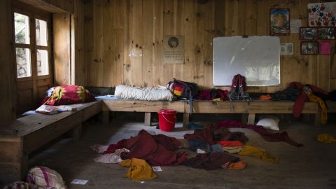 The students at the Gumila teaching monastery ran out for cover when the earth began shaking. They survived, but their classroom didn't.
