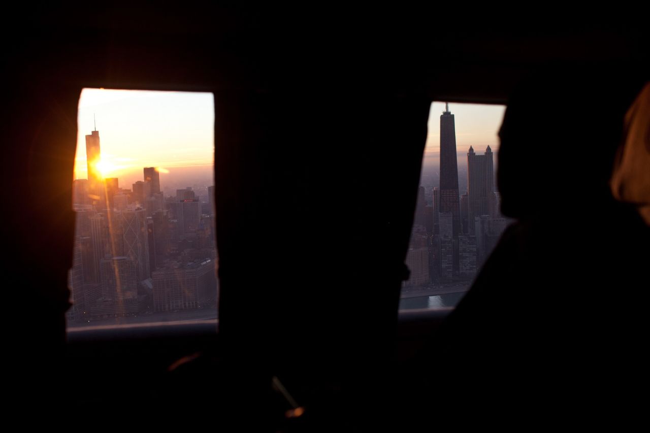 Viewing Chicago, Illinois, at sunset from Marine One on January 11, 2012. 