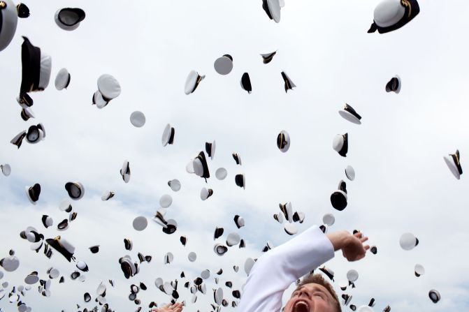 Graduates celebrating at the U.S. Naval Academy in Annapolis, Maryland, on May 22, 2009.